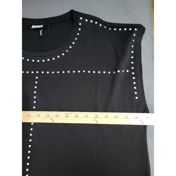 DKNY Women's XL Silver Studded Embellished Black Top Rock Goth Glam - Picture 6 of 10